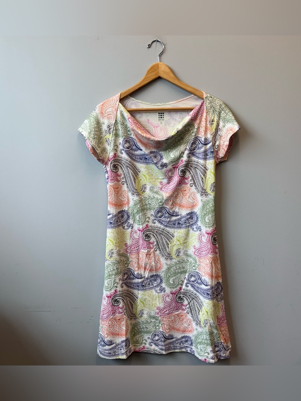 TITLE NINE Paisley Knit Mini Dress Draped Cowl Neck Vibrant size small